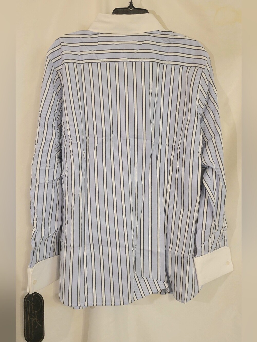 Diane Gilman Collection 2X Blue Stripe Career Blouse Contrast Collar - Picture 4 of 7